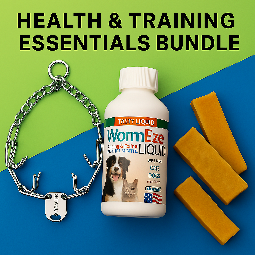 Dog Health & Training Essentials Bundle – Dewormer, Prong Collar & Yak Chews