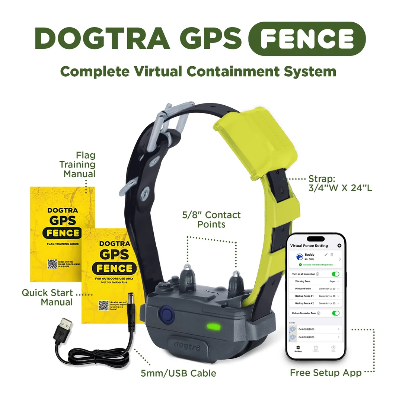 Dogtra No-Subscription GPS Dog Fence - Static Shock & Pager Training Collar, Phone-Connected, Bluetooth-Enabled, App-Control, 3/4 Acre Minimum Coverage Wireless Boundary System for Large Properties & Camping