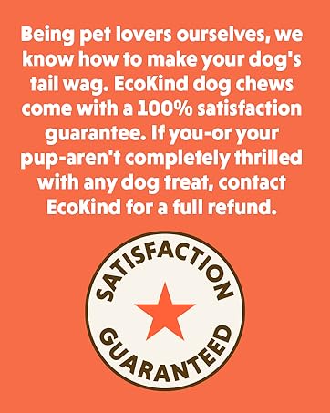 EcoKind dog chews advertisement with satisfaction guarantee text on an orange background