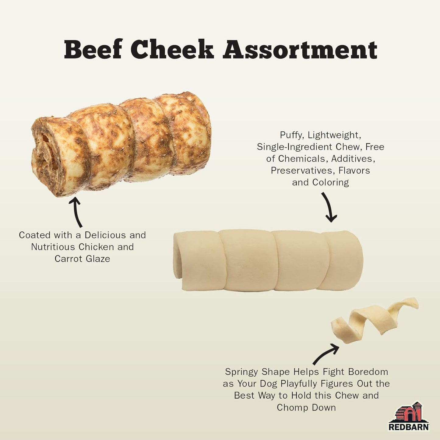 Beef cheek assortment with description of features on a beige background