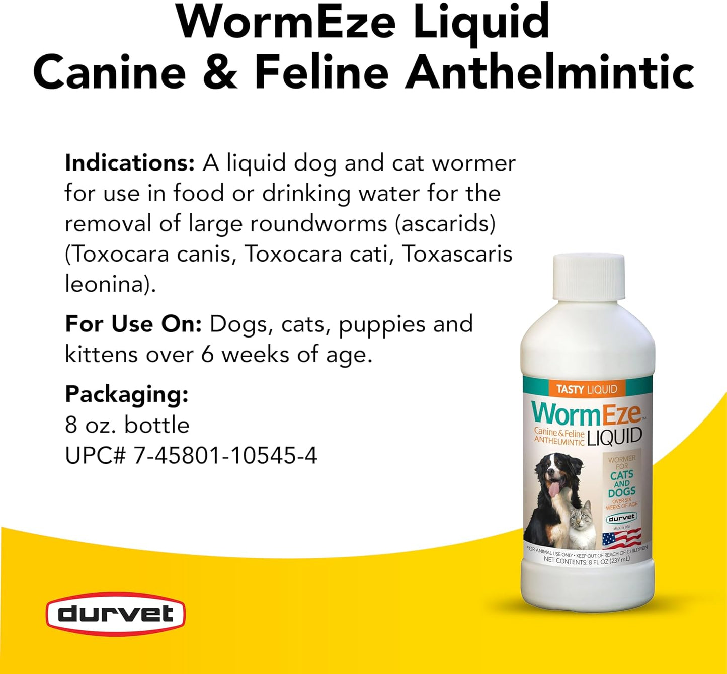 Durvet WormEze Liquid Dog & Cat Dewormer – Safe Roundworm Treatment, 8 oz