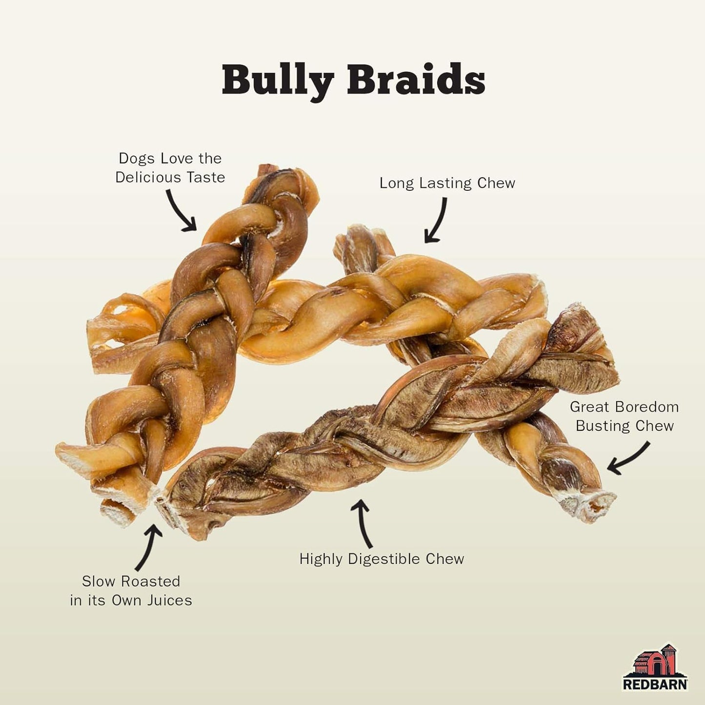 Bully braids with text highlighting features on a beige background