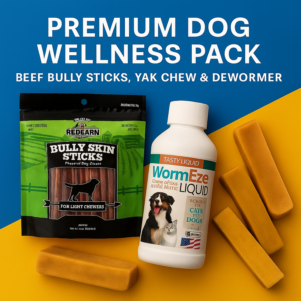 Premium Dog Wellness Pack – Beef Bully Sticks, Yak Chew & Dewormer