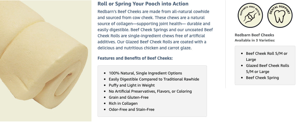 Beef cheek roll packaging with text and branding on a white background