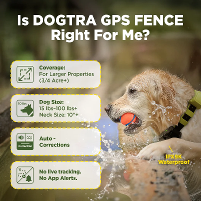 Dogtra No-Subscription GPS Dog Fence - Static Shock & Pager Training Collar, Phone-Connected, Bluetooth-Enabled, App-Control, 3/4 Acre Minimum Coverage Wireless Boundary System for Large Properties & Camping