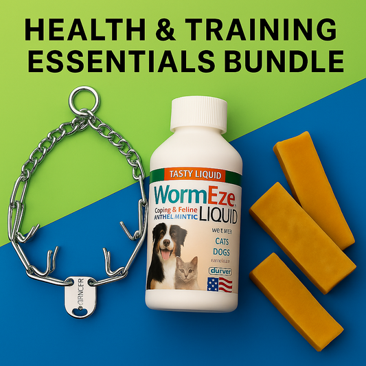 Dog Health & Training Essentials Bundle – Dewormer, Prong Collar & Yak Chews