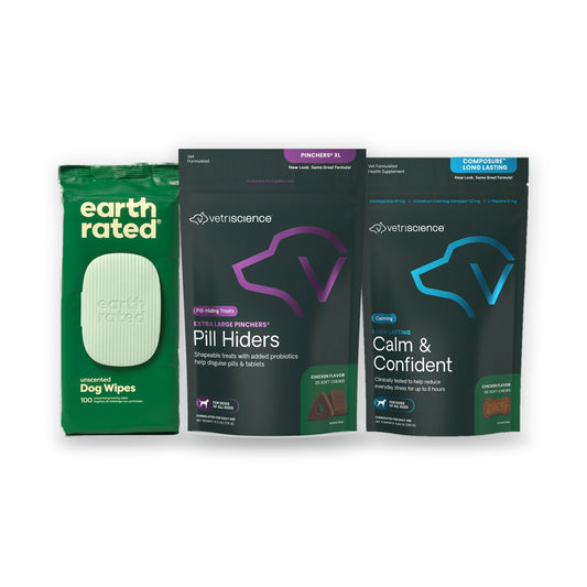 The Calm & Confident Bundle — Calming Chews + Grooming Wipes + Pill Capsule Hider