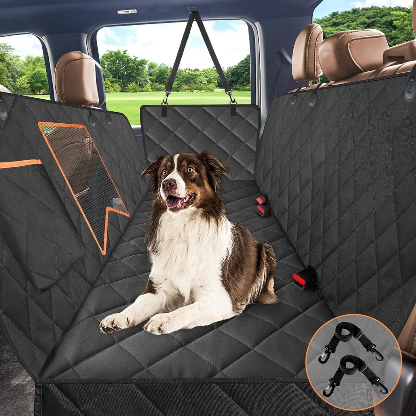 600D Heavy Duty Dog Seat Cover Waterproof Hammock with Mesh Window, Anti-Scratch Nonslip