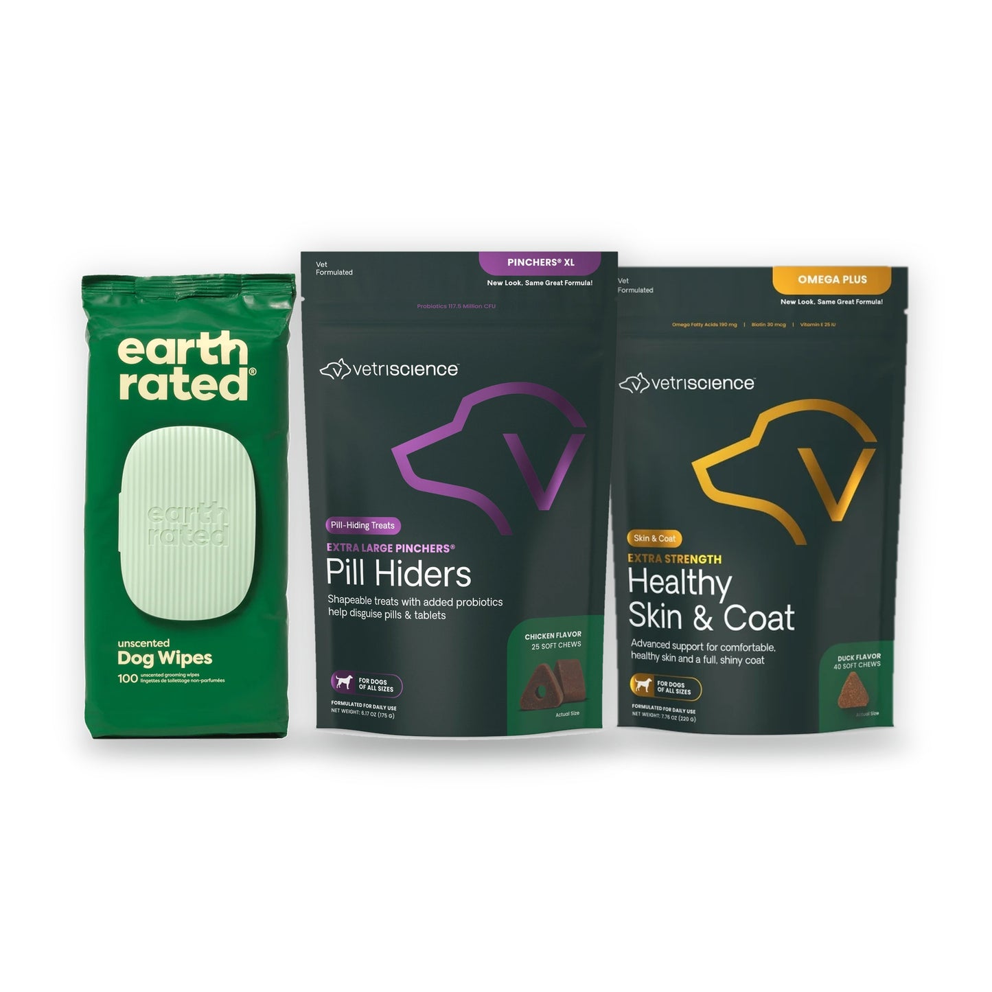 The Skin & Coat Care Bundle — Omega Chews + Grooming Wipes + Probiotic Pill Capsule Holder