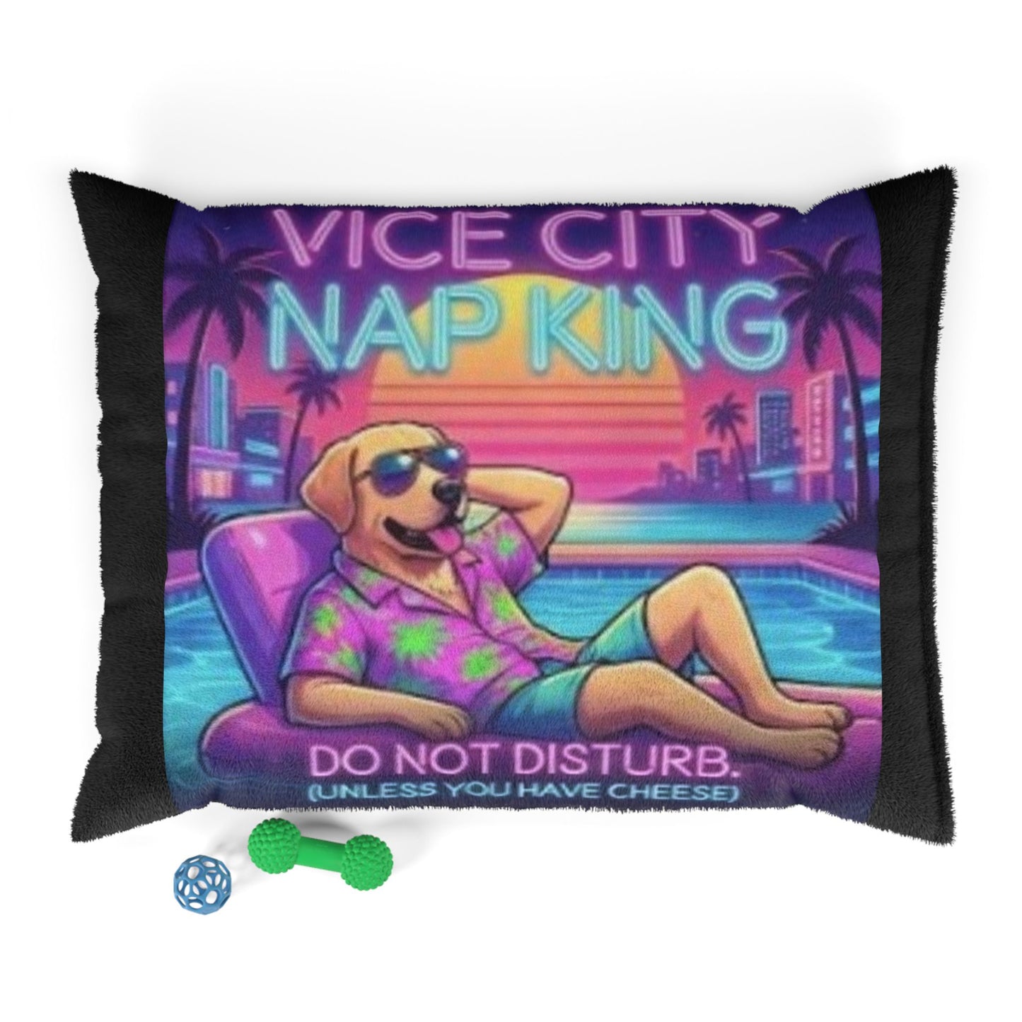 Retro "Vice City Nap King" Pet Bed Pillow – Funny Dog Lounger, "Do Not Disturb (Unless You Have Cheese)"
