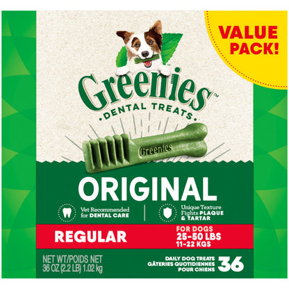 GREENIES® Daily Dental Chews for Regular Dogs (25–50 lb) — Original • 36 oz • 36 Count