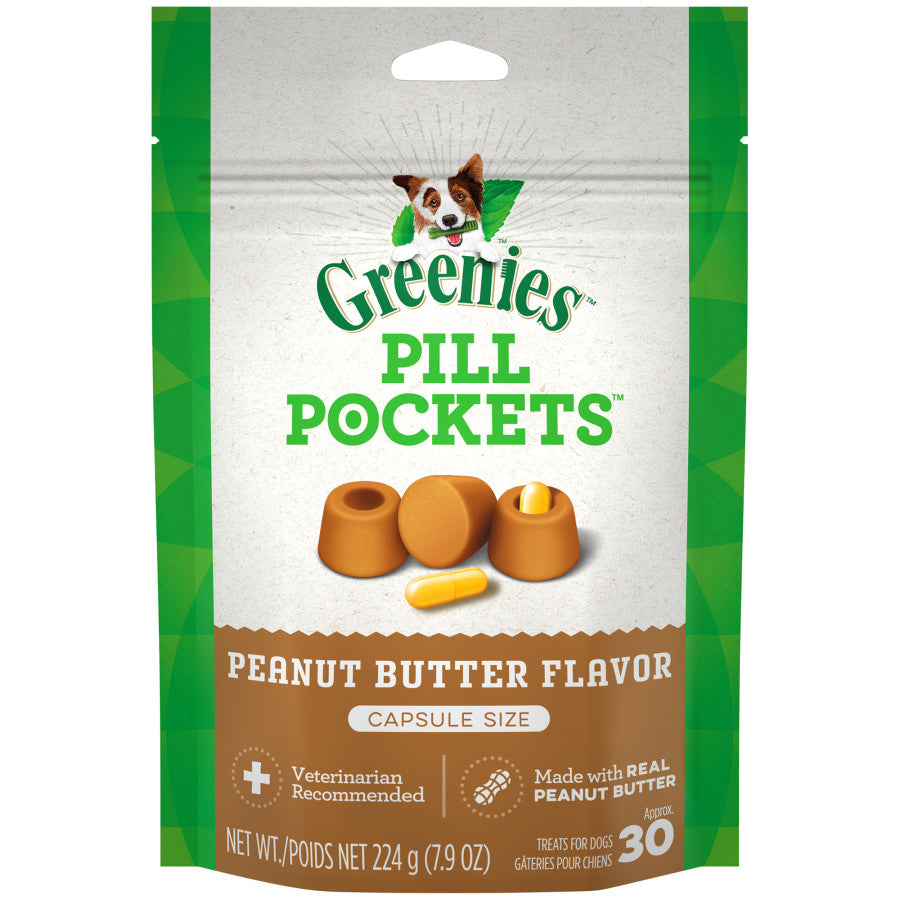 GREENIES Pill Pockets capsule size dog treats, real peanut butter, 7.9 oz pack of 30