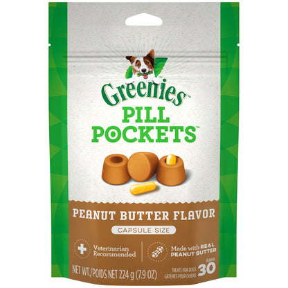 GREENIES Pill Pockets capsule size dog treats, real peanut butter, 7.9 oz pack of 30