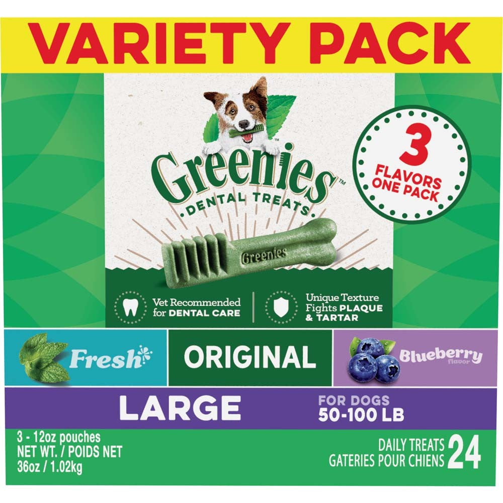 GREENIES® Daily Dental Chews for Large Dogs (50–100 lb) — 3-Flavor Variety • 36 oz • 24 Count