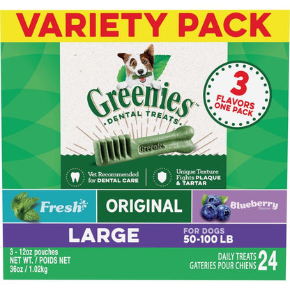 GREENIES® Daily Dental Chews for Large Dogs (50–100 lb) — 3-Flavor Variety • 36 oz • 24 Count