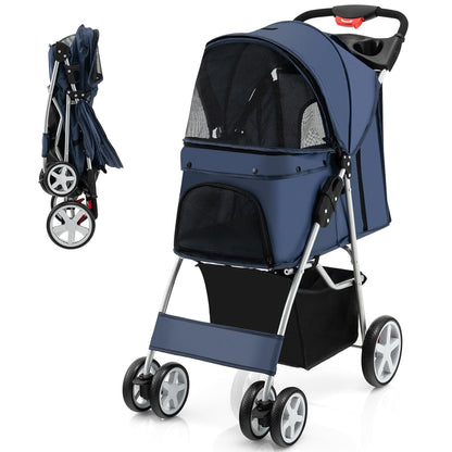 Foldable Pet Stroller for Small & Medium Dogs, Cats, Puppies - 4 Lockable Wheels, Travel-Friendly Carrier with Safety Belt, Removable Liner, Storage Basket - Lightweight & Durable