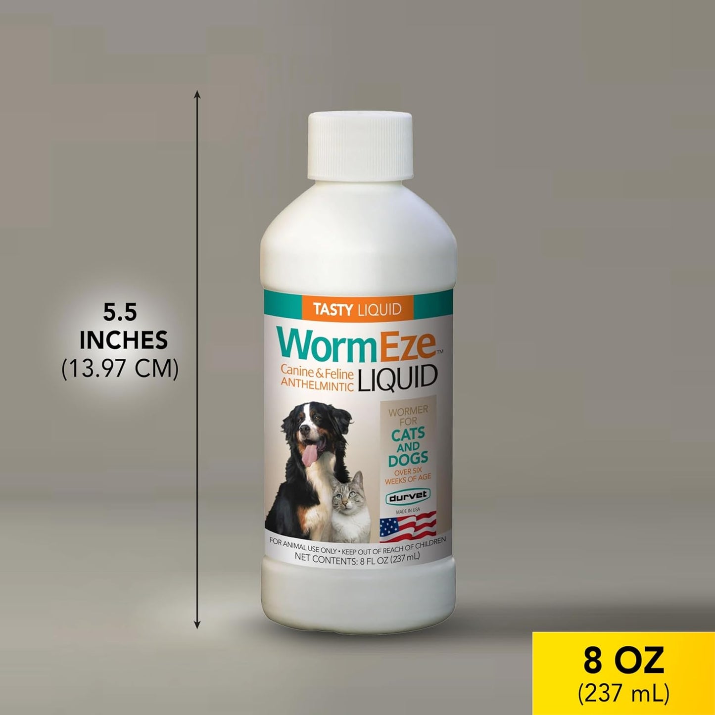 Durvet WormEze Liquid Dog & Cat Dewormer – Safe Roundworm Treatment, 8 oz