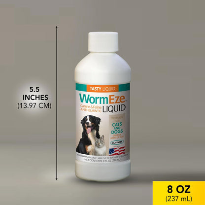 Durvet WormEze Liquid Dog & Cat Dewormer – Safe Roundworm Treatment, 8 oz