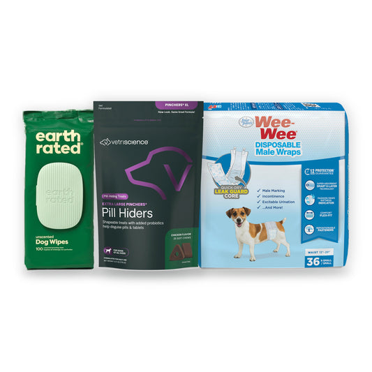 The Dog Care Essentials Bundle — Pill-Hider + Grooming Wipes + Diapers