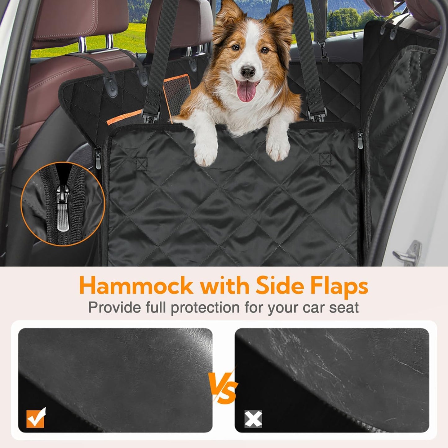 600D Heavy Duty Dog Seat Cover Waterproof Hammock with Mesh Window, Anti-Scratch Nonslip