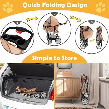 Foldable Pet Stroller for Small & Medium Dogs, Cats, Puppies - 4 Lockable Wheels, Travel-Friendly Carrier with Safety Belt, Removable Liner, Storage Basket - Lightweight & Durable