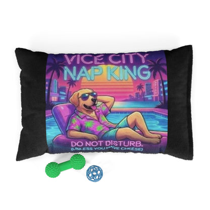 Retro "Vice City Nap King" Pet Bed Pillow – Funny Dog Lounger, "Do Not Disturb (Unless You Have Cheese)"