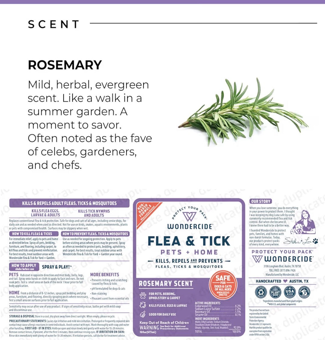Wondercide® Flea & Tick Spray for Pets + Home — Natural Essential Oils | Rosemary, Cedarwood & Lemongrass