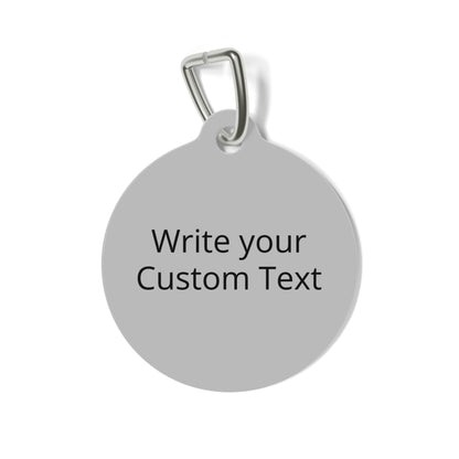 Round silver pendant with 'Write your Custom Text' engraving on a white background