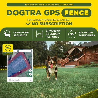 Dogtra No-Subscription GPS Dog Fence - Static Shock & Pager Training Collar, Phone-Connected, Bluetooth-Enabled, App-Control, 3/4 Acre Minimum Coverage Wireless Boundary System for Large Properties & Camping