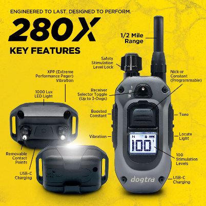 Dogtra® 280X Remote Dog Training Collar | ½-Mile Range | Waterproof | Rechargeable | 1-Dog & 2-Dog Systems