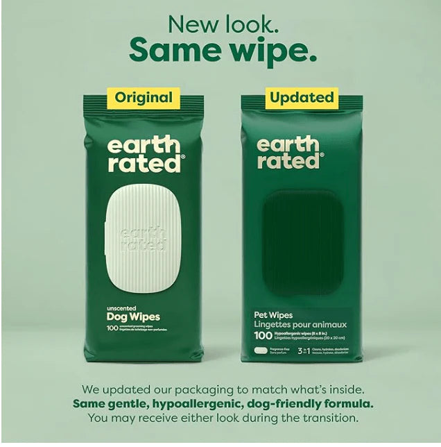 Earth Rated Dog Grooming Wipes — Unscented, 100 Count