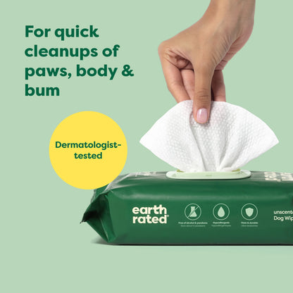 Earth Rated Dog Grooming Wipes — Unscented, 100 Count