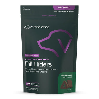 VetriScience Pinchers Extra Large Pill-Hiding Dog Treats — Peanut Butter, 25 Count | Non-Greasy Chews with Probiotics for Large Pills & Capsules