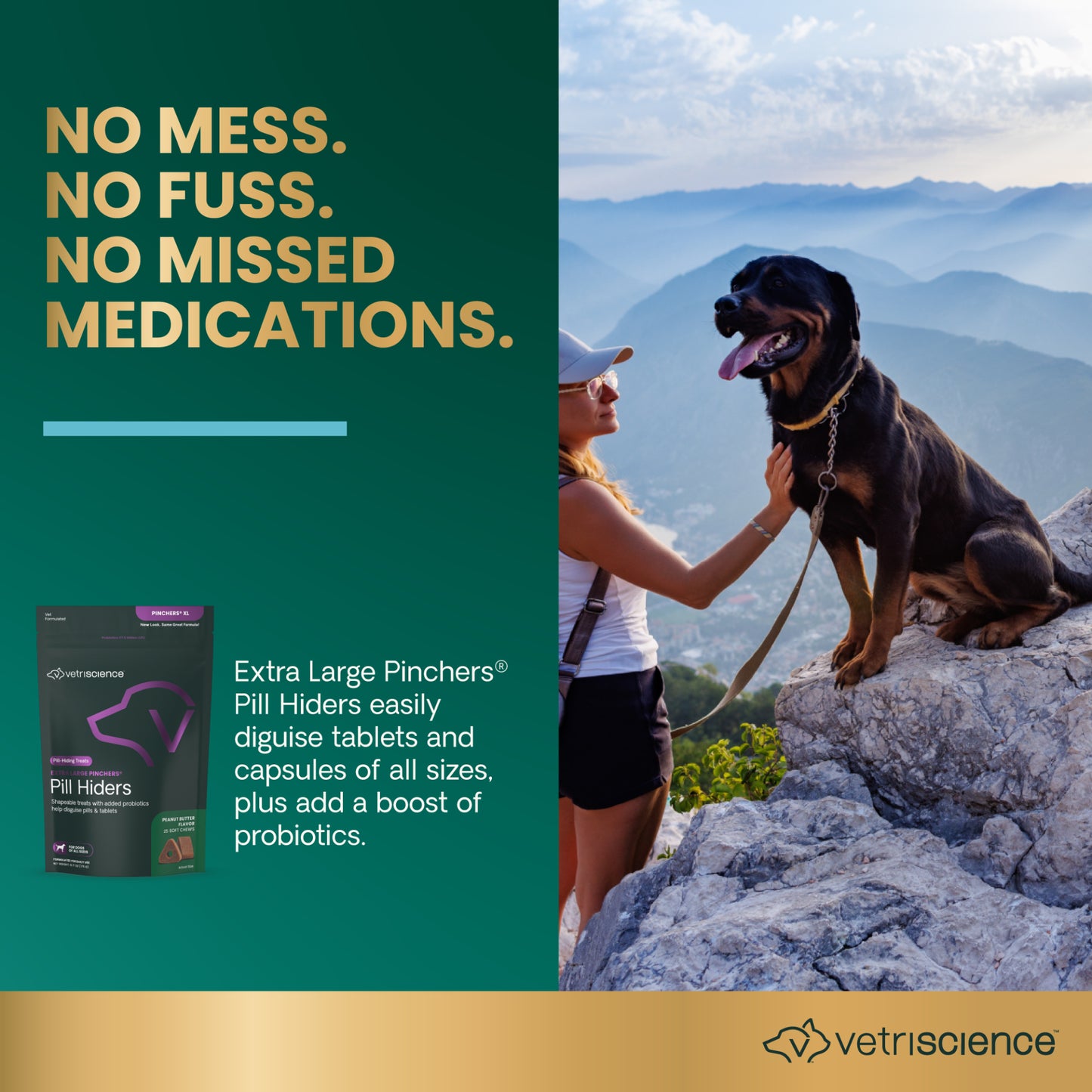 VetriScience Pinchers Extra Large Pill-Hiding Dog Treats — Peanut Butter, 25 Count | Non-Greasy Chews with Probiotics for Large Pills & Capsules