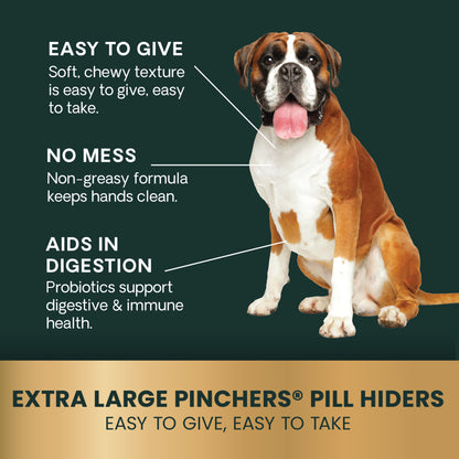 VetriScience Pinchers Extra Large Pill-Hiding Dog Treats — Peanut Butter, 25 Count | Non-Greasy Chews with Probiotics for Large Pills & Capsules