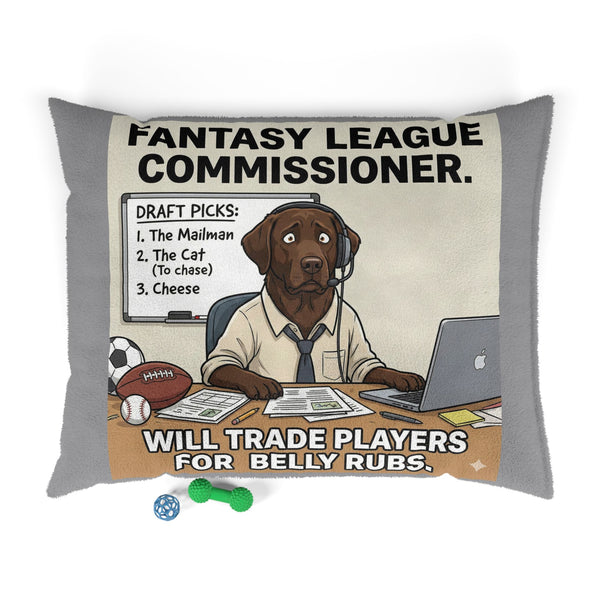 'Commissioner' Fantasy Football Pet Bed Pillow | Retro Dog Lounger: 