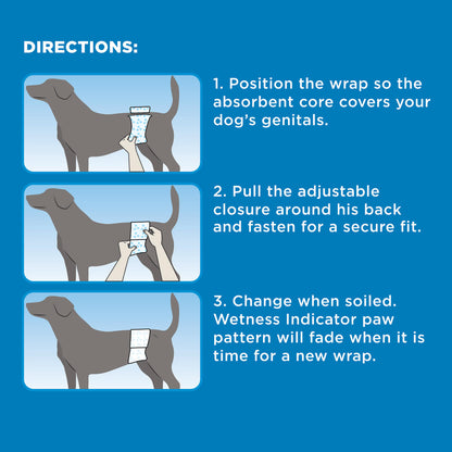 Four Paws Wee-Wee Disposable Male Dog Wraps — X-Small/Small, 36 Count | 12-Hour Leak Protection for Marking & Incontinence