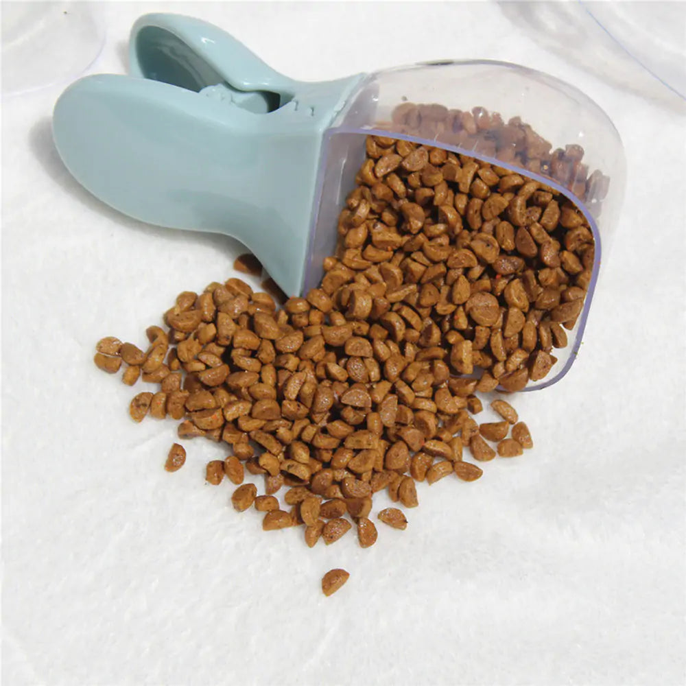 All-in-One Pet Food Scoop & Bag Clip - Mess-Free Mealtime Solution for Cats & Dogs