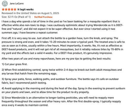 A customer review on a website for a mosquito repellent bottle. The review is written by Jane LC and shows a 4-star rating with a date of August 5, 2025.