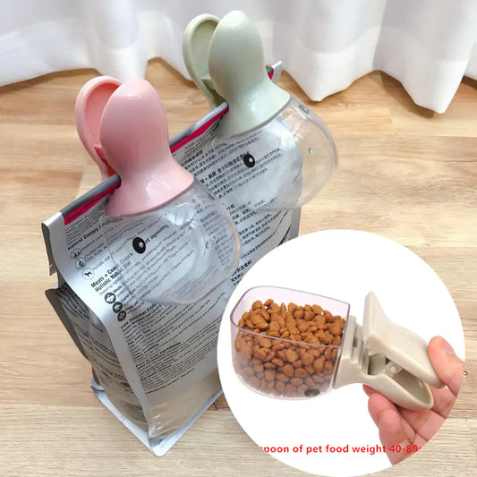 All-in-One Pet Food Scoop & Bag Clip - Mess-Free Mealtime Solution for Cats & Dogs