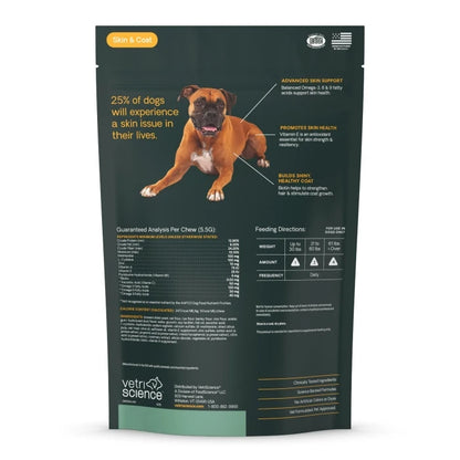 VetriScience Omega Plus Advanced Skin & Coat Supplement for Dogs — Duck Flavor, 40 Chews
