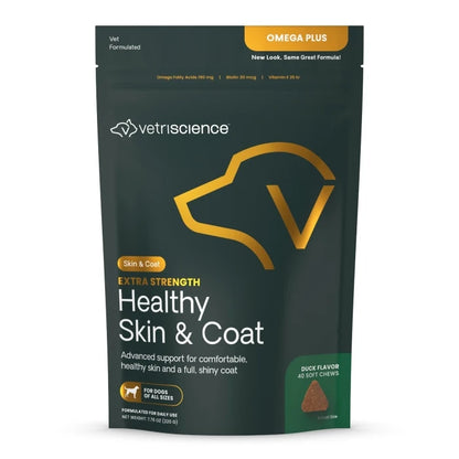 VetriScience Omega Plus Advanced Skin & Coat Supplement for Dogs — Duck Flavor, 40 Chews