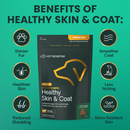 VetriScience Omega Plus Advanced Skin & Coat Supplement for Dogs — Duck Flavor, 40 Chews