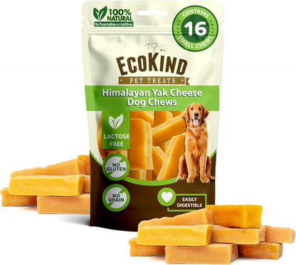 Himalayan Yak Cheese Dog Chews Gold, Long-Lasting High-Protein Dental Treats, 1 lb Bag with 16 Small Chews