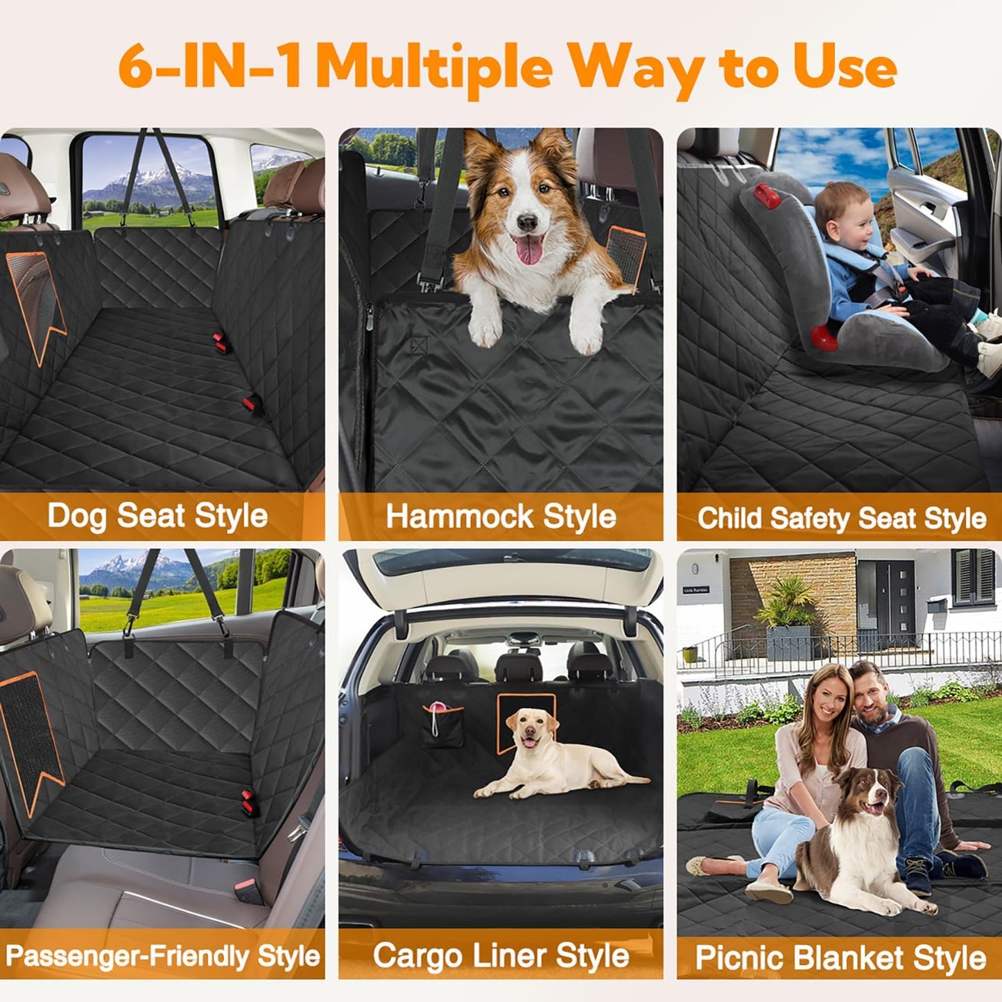 600D Heavy Duty Dog Seat Cover Waterproof Hammock with Mesh Window, Anti-Scratch Nonslip