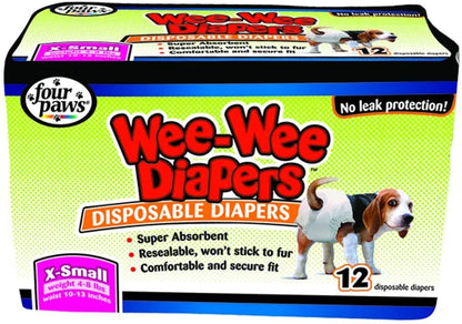 Four Paws Wee-Wee Disposable Male Dog Wraps — X-Small/Small, 12 and 36 Count | 12-Hour Leak Protection for Marking & Incontinence