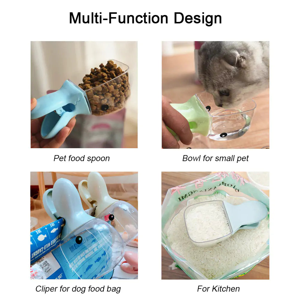 All-in-One Pet Food Scoop & Bag Clip - Mess-Free Mealtime Solution for Cats & Dogs