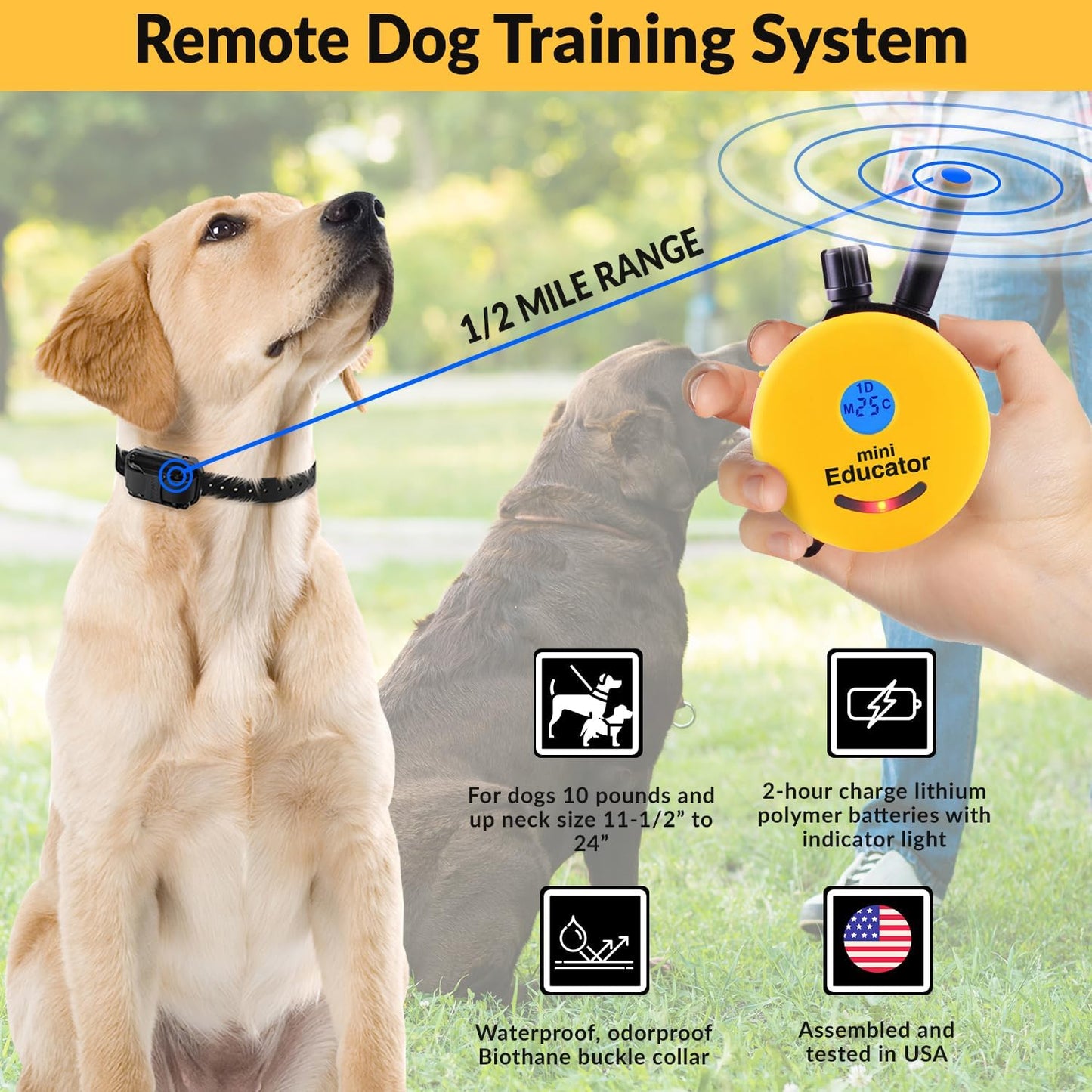 Humane E Collar Dog Correctional Training Collar with Remote, 100 Safe Tapping Stimulation Levels, Waterproof, Rechargeable, 1/2 Mile Radius